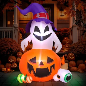 5FT Halloween Inflatable Outdoor Decoration Pumpkin Ghost with Built-In Leds Blo - Picture 1 of 7