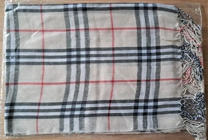 Leichter Schal; Wolle/Acryl; beige-anthrazit-rot kariert; 60x160 cm; neu! - Bild 1 von 1