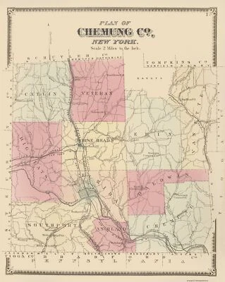 Historic County Map - Chemung County New York - Beers 1869 - 23 x 28.88 - Image 1 of 4