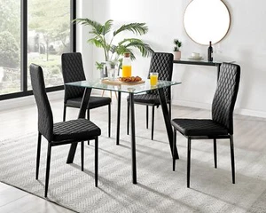 Seattle Glass and Black Leg Square Dining Table & 4 Milan Black Leg Chairs - Picture 1 of 58
