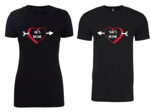 Camisetas de pareja, camisetas de San Valentín para parejas - He's Mine & She's Mine - Imagen 1 de 5