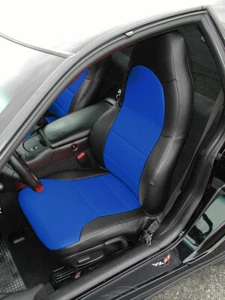 CHEVY CORVETTE C5 1997-2005 BLACK/BLUE LEATHER-LIKE CUSTOM SEAT COVERS - Picture 1 of 5