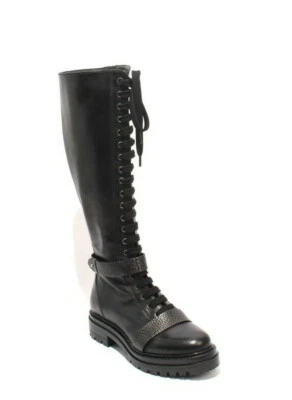 Laura Bellariva 2065 Black Leather Lace-Up Zip Knee-High Boots 36 / US 6 - Image 1 of 4