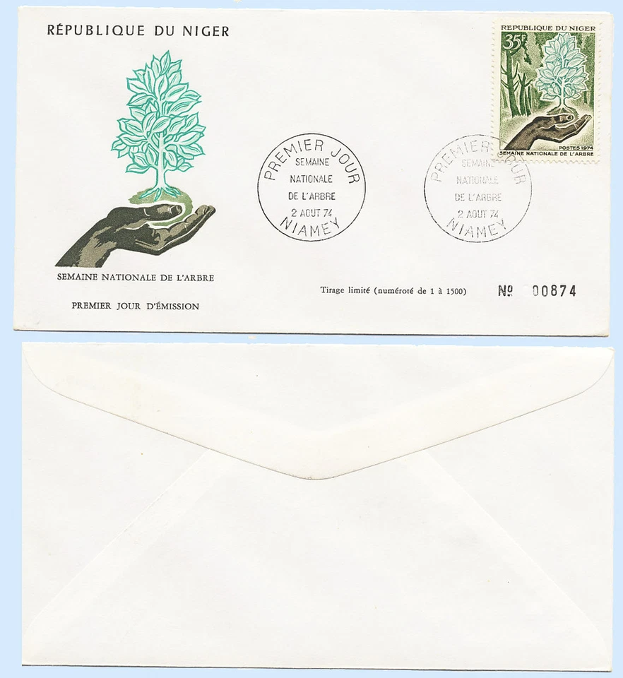 Niger 1974 National Tree Week Hand Holding Sapling First Day Cover - FDC #304 - Image 1 of 1