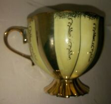 Vintage Yellow & Gold Painted Fancy Elegant Teacup Larger Size 3" tall 3.5" diam