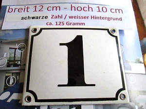 Hausnummer Emaille Nr. 1 schwarze Zahl auf weißem Hintergrund 12 cm x 10 cm  - Picture 1 of 11