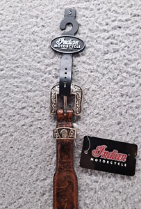 Indian Motorcycle Leather Belt Womens Small Brown Patterned Biker Ride 34" NWT - Picture 1 of 9