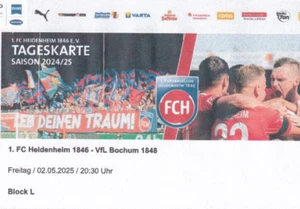 1.FC HEIDENHEIM-VFL BOCHUM Karte Ticket 2025 2.5.25 Bundesliga Stehplatz Block L - Bild 1 von 1