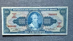 Brazil 1000 cruzeiros XF P-173b C055 s2315ª s/n006466 item PD85RS - Picture 1 of 2