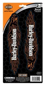 Harley-Davidson Text Aufkleber mit orange flammenden Adler, 9" breit x 2-1/4" hoch - Bild 1 von 1