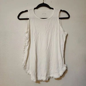 Art Class Girls Tank Top Size L 10/12 Ivory Slinky Stretch Knit Fringe Trim - Picture 1 of 9