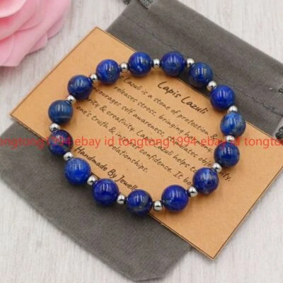 Handgemachte Natürliche 6/8/10mm Lapis Lazuli Edelstein Stretch Armband 19cm - Bild 1 von 3