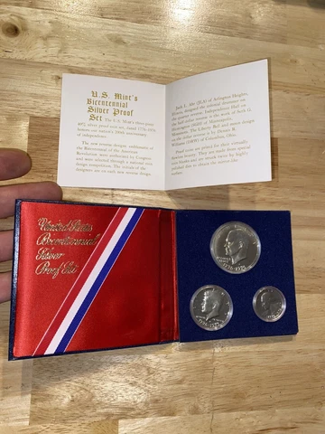Bicentennial Silver Proof Set Lot 3-Piece 40% BU Bullion Kennedy Eisenhower 1976 Cover