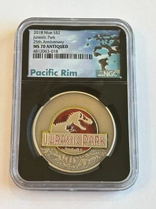 2018 Niue Silver $2 1 oz Jurassic Park 2th Anniversary NGC MS 70 Antiquated - Picture 1 of 2