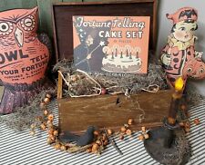 PRIMITIVE VINTAGE VICTORIAN RETRO STYLE HALLOWEEN FORTUNE WITCH CAKE SET SIGN