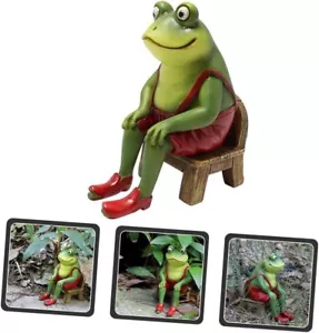 Frog Sitting on Chair Statue Garden Frog Ornament Garden Yard Lawn Decoration - Picture 1 of 12