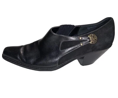 LN~Coldwater Creek~Bohemian Southwestern Black Leather Ankle Buckle Booties 10 M - Image 1 of 4