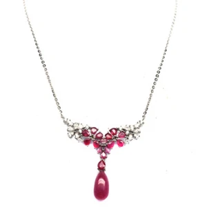 Heated Gemstone Pink Ruby & Cubic zirconia Necklace 19.0" 925 Sterling Silver - Picture 1 of 5