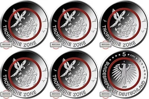 5 Euro Tropische Zone A/D/F/G/J KOMPLETTER SATZ, frisch aus der Rolle - Bild 1 von 1