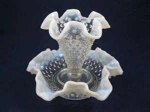 FENTON FRENCH OPALESCENT HOBNAIL PETITE EPERGNE - Picture 1 of 5
