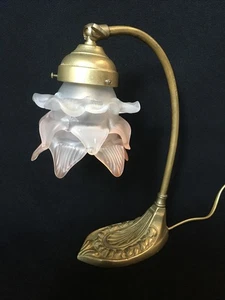 Lámpara de Bronce Estilo Dorado Art Deco Y Tulipán IN -Pasta Vidrio - Imagen 1 de 15