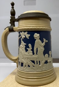 Antique Mettlach V&B Beer Stein #2182 Relief Peasant Bowling Scenes 1890s Clean - Picture 1 of 22