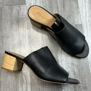 Sandali mules Madewell Devon neri in pelle con tacco a blocco in legno misura 7 1/2 - Foto 1 di 8