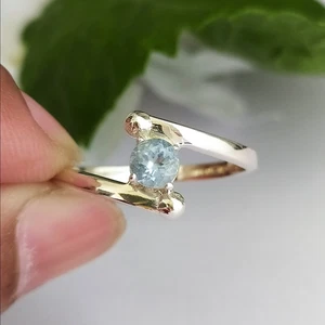 Natural Aquamarine Bypass Gemstone Wedding Ring 925 Sterling Silver Promise Ring - Picture 1 of 10