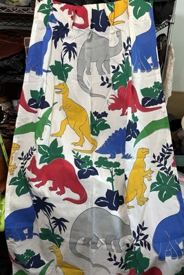 Vintage 90s Dinosaur Print Curtain Panel Childrens Room  Retro Set Of 2 - Image 1 of 4
