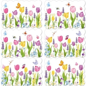 Spring Tulip Placemats Set of 6 Summer Plastic Place Mats Lavender Table Mats... - Picture 1 of 6