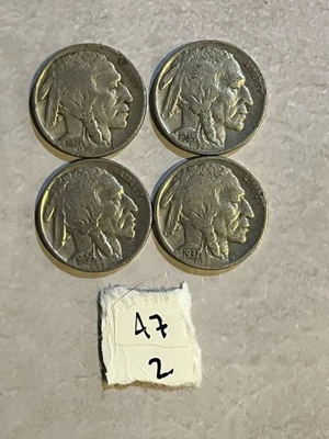 Cuatro 4 fechas completas P Buffalo Nickels fechas 1927, 1935, 1936, 1937 A7-1 Foto 1 de 4