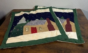 Vtg. Christmas Log Cabin Pillow Shams Hand Sewn Patchwork Winter Cottage - Picture 1 of 12