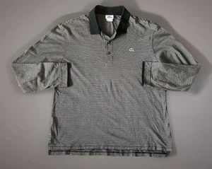 Lacoste Long Sleeve Polo Shirt Brown Black Striped Gator Logo Size 6 US XL JBHS - Picture 1 of 9