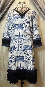 Almatrichi Ruffled Hem, V-Neck Tunic 3/4 Pleated Lace Cuffed Sleeves Sz 7-8 US - Picture 1 of 11