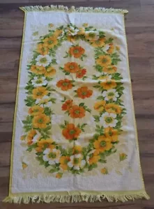 Vintage Cannon 24"x 39" Fringe Yellow Large Flowers Bath Towel - Picture 1 of 4