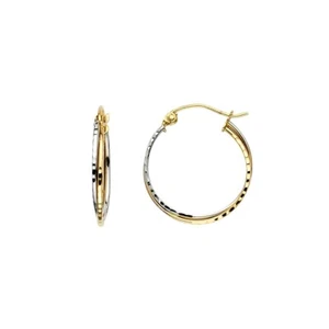 14K Two Tone Gold 3mm Hoop Earrings - Picture 1 of 4