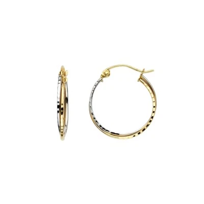 14K Two Tone Gold 3mm Hoop Earrings - Image 1 of 4