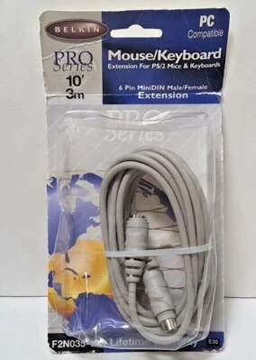 Belkin 10ft (3m) PS/2 Keyboard/Mouse Extension Cable MiniDIN, Free Shipping - Image 1 of 2