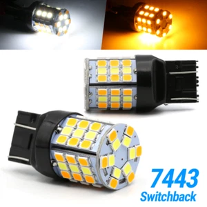 SYNETICUSA 7443 LED Light Bulb Turn Signal Switchback DRL Parking White Amber - Foto 1 di 6