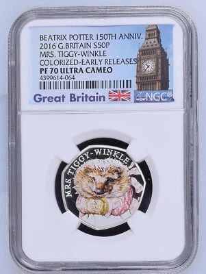 2016 G. Britain 50P Mrs. Tiggy-Winkle 150th Anniv. Beatrix Potter NGC PF70 - Image 1 of 2