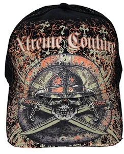 Xtreme Couture By Affliction Men's Trucker Hat Shield OF Glory Style Skull Tatto - Picture 1 of 6