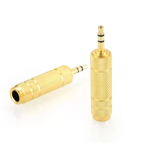 2Pcs Headphone 3.5mm Male to 6.5mm Female Plug Audio Adapter Converter Connector - Picture 1 of 7