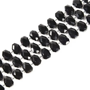 Natürlicher schwarzer Obsidian mittig gebohrt facettiertes Achteck Größe 10 x 14 mm 15,5 Zoll Strang - Bild 1 von 2