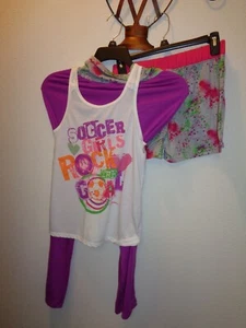 SO Soccer Girls Rock The Goal Pajamas 3 Piece Set Size 14 / 16 - Picture 1 of 11