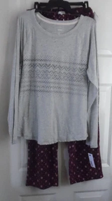 GRAY PRINT SONOMA TOP 2X LONG SLEEVE  LONG 1X WINE PANTS PAJAMAS  - Image 1 of 4