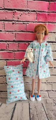 HANDMADE FOR VINTAGE SKIPPER BARBIE DOLL FLOWER PRINT PAJAMAS GOWN & ROBE SET — 第 1/3 张图片