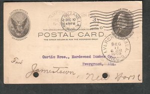 1906 postal card New Orleans to Curtis Bros Lumber Evergreen AL/fwd Jamestown NY