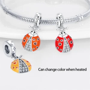 Colour Changing Ladybug Ladybird Star Dangle Charm 925 Sterling Silver - Picture 1 of 3