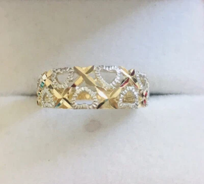 Pre-Owned 14K Solid Yellow Gold Cluster Heart Diamond Cur Ring  2.53Grams7Size - Image 1 of 4
