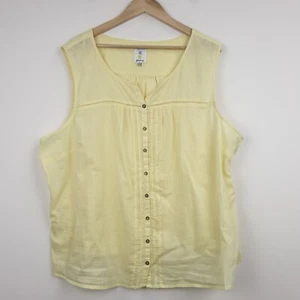 Mantaray Sleeveless Blouse Women’s UK 26 Yellow Button Down V-Neck Holiday Tank - Picture 1 of 14